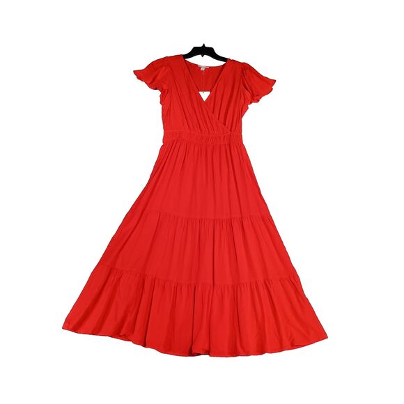 Knox Rose Dresses & Skirts - Knox Rose Womens Maxi Dress Sz S Flutter Sleeve Tiered Pockets Boho Beach NWT